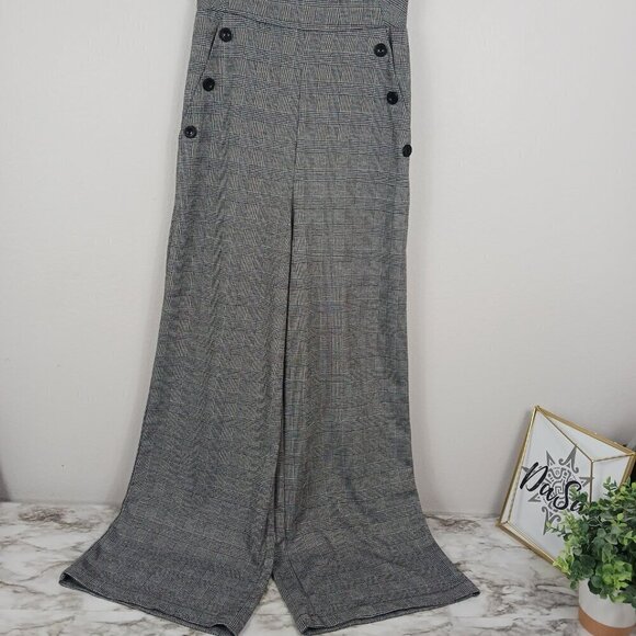 JUNE & HUDSON Jumpsuit Women's Small Black White Houndstooth Stretch Wide Leg - Picture 3 of 7
